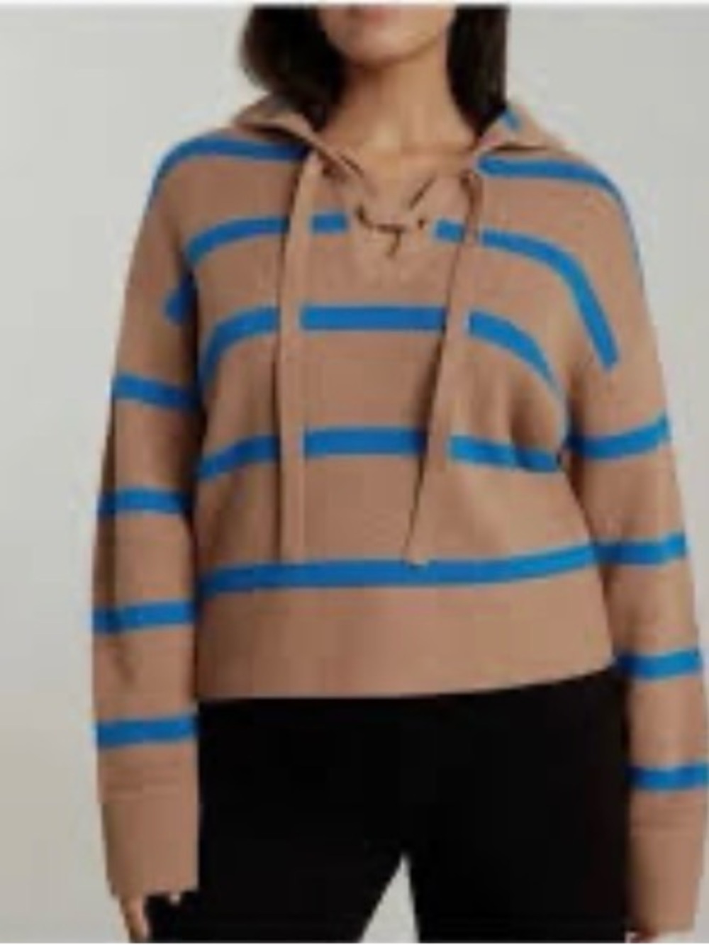 Everlane Camel Sweater Bright Blue Stripe Trim Wool Organic Cotton Blend Size L